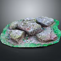 Rustic Wood and Stone Decorative Display With Green Moss Covered Base and Stones