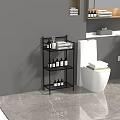 Modern Bathroom 3 Tier Storage Shelf with Toiletries Towels and Aromatherapy Items Next to Toilet