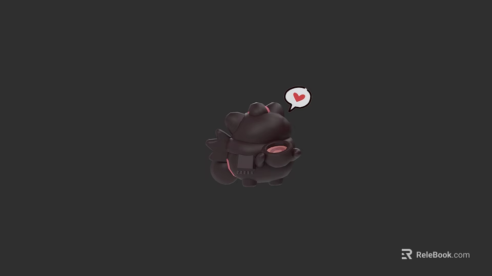 Cute Black Cartoon Monster With Heart Speech Bubble On Dark Background 3d model 