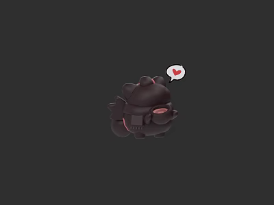 Cute Black Cartoon Monster With Heart Speech Bubble On Dark Background 3d model