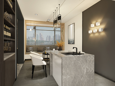 modern bar area black and white gray model