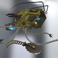 Yellow Mechanical Creature With Multiple Tentacles Glowing Blue Accents And Metal Structure 3d model