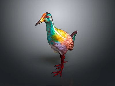 Colorful Bird with Vibrant Green Yellow Red Feathers in Standing Pose on Gray Background 3d model
