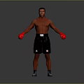Shirtless Male Boxer Posing In Red Gloves And Black Shorts On Gray Background