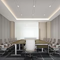 Modern Conference Room Interior Design With Long Table Multiple Chairs And Ceiling Lights 3d model
