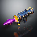 Futuristic Rocket Launcher Weapon Featuring Blue Body Yellow Accents And Purple Metallic Tip