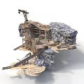 Modern Rockside Wooden Structure Scene With Platforms Track And Crane Setup 3d model