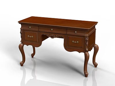Dark Brown Wooden Desk With Carved Legs And Drawers In Traditional Style 3d model