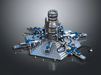 Smart Machine Featuring Central Tower Structure Multiple Mechanical Arms And Precision Components 3d model