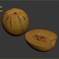 Fresh Yellow Fruit with Red Stripes Halved Showing Juicy Yellow Flesh and Small Seeds
