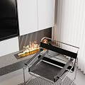 Stylish Modern Accent Chair In Living Room With Fireplace White Cabinets TV Curtains