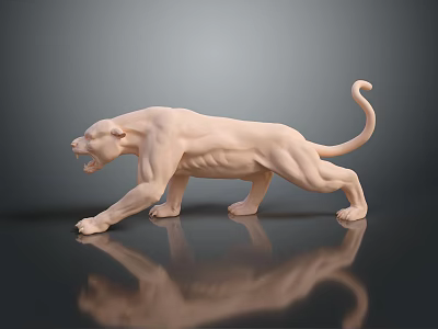 Sleek White Reptile Sculpture Figure on Gray Background with Clear Reflection 3d model