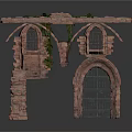 Modern Scene With Medieval Stone Archway Window Frame Iron Grille And Vine Decorations