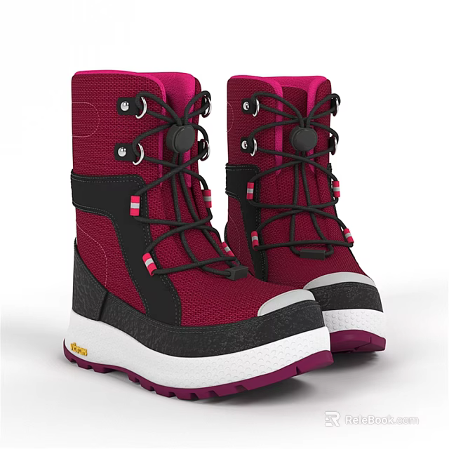 Maroon Winter Boots Design With Black Accents Laces And White Sole 3d model 