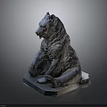 Artistic Sitting Bear Sculpture With Detailed Features And Square Base 3d model