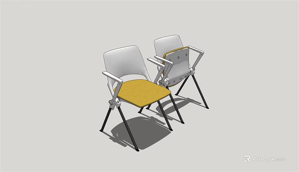 Modern Dining Chairs with Yellow Seat White Backrest and Metal Armrests 3d model 