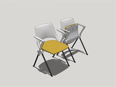 Modern Dining Chairs with Yellow Seat White Backrest and Metal Armrests 3d model