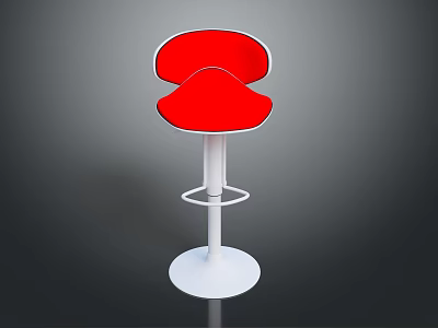Modern Red Bar Stool With White Metal Frame Curved Seat And Footrest Design 3d model