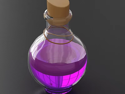 Elegant Ceramic Vessel With Purple Liquid Wooden Cork And Golden Ring On Dark Background 3d model