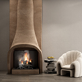 Quiet single person sofa fireplace stove side 3d model