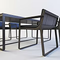 Modern Dining Table Set With Long Dark Table And Black Metal Frame Chairs 3d model