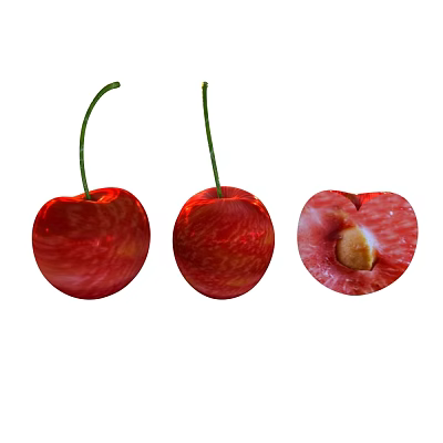 Ripe Cherry Fruits Showing Whole and Halved with Visible Seed in Close Up View 3d model Ripe Cherry Fruits Showing Whole and Halved with Visible Seed in Close Up View 3d model