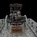 Vintage Tricycle With Wooden Seat Metal Frame And Large Wheels On Stone Pavement