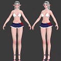 Game Movie Character With Elf Ears White Bikini Top And Dark Blue Skirt