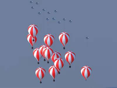 Decorative Ornament Set With Red And White Balloons Small Metal Balls On Light Blue Sky 3d model