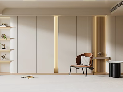 Elegant Modern Sofa Background Wall Design With Lighting Strips And Wooden Panels 3d model