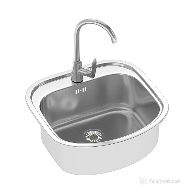 Stainless Steel Single Bowl Sink With Chrome Faucet And Drain Design 3d model 