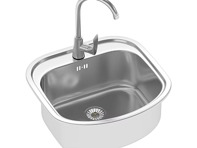 Stainless Steel Single Bowl Sink With Chrome Faucet And Drain Design 3d model