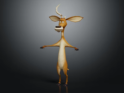 Cartoon Deer Character With Long Ears Antlers And Standing Pose In 3D Rendered Animated Style 3d model