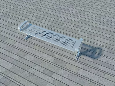 Metal Outdoor Bench With Perforated Design On Gray Stone Tile Floor 3d model