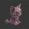 Bronze Cat Figurine With Intricate Patterns Large Eyes And Decorative Design