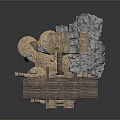 Rustic Wooden Platform Structure With Stone Rocks And Wooden Planks Design 3d model