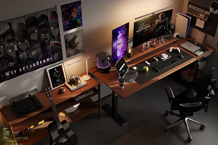 Modern E-sports Room E-sports Room Computer Room Desktop Computer Desktop Screen E-sports Chair Leisure Chair Swivel Chair Game Room Entertainment Room Audio Headset Keyboard 3d model