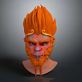 Game Movie Character Head With Orange Spiky Fur Yellow Ornaments And Blue Facial Markings