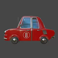 Vintage Red Classic Car With Number 8 On Side Round Headlights And Chrome Accents