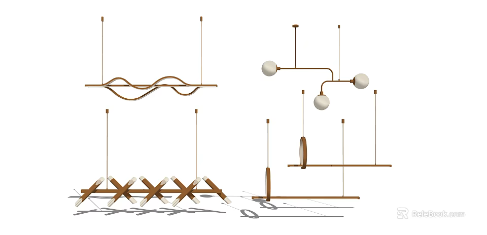 Modern Chandeliers with Various Stylish Designs Curved Lines Spherical Balls and Metal Frames 3d model 