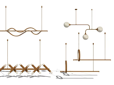 Modern Chandeliers with Various Stylish Designs Curved Lines Spherical Balls and Metal Frames 3d model