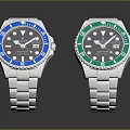 Stylish Silver Stainless Steel Wrist Watches With Blue And Green Dial Design