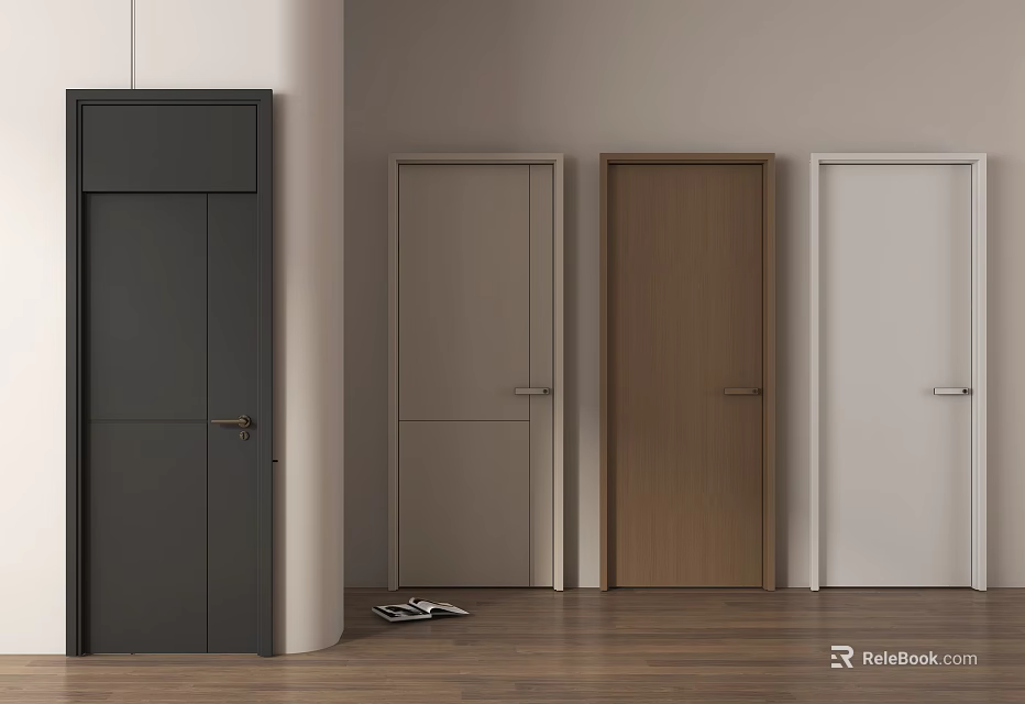 Modern Interior With Black Light Gray Brown White Wooden Doors Design 3d model