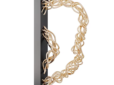 Modern Golden Metal Wire Sculpture With Intricate Woven Design on Black Background 3d model
