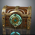 Ornate Wooden Treasure Chest With Golden Accents Glowing Blue Gem And Intricate Patterns