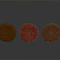 Three Delicious Red Food Balls with Textured Surface and Nutty Bits
