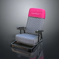 Gray Upholstered Chair With Pink Headrest Armrests Footrest And Modern Design