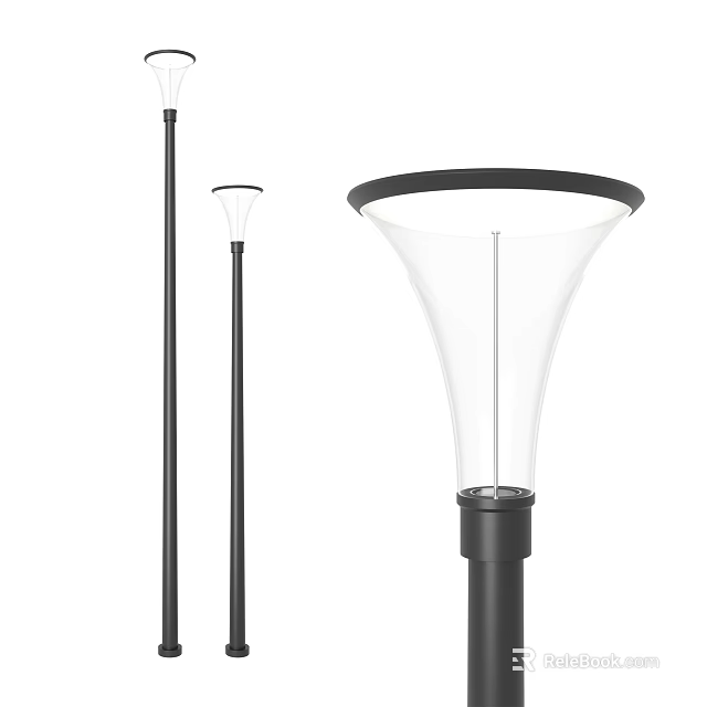 Modern Outdoor Lights With Black Pole Transparent Shade And Black Top Rim Design 3d model 