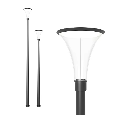 Modern Outdoor Lights With Black Pole Transparent Shade And Black Top Rim Design 3d model