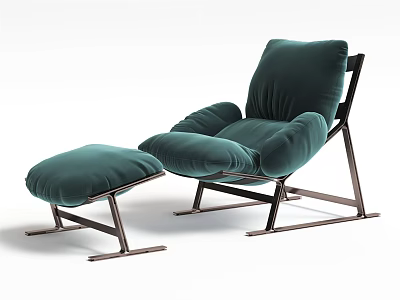 Teal Single Sofa with Matching Ottoman Velvet Material and Metal Frame in Modern Minimalist Design 3d model